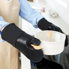 생활의신 두꺼운 열차단 실리콘 오븐 장갑, 2개, 블랙