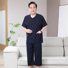 지존보 남성 여름 시니어 캐주얼 세트 반팔 면 소재 편안한 홈웨어