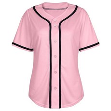 여성용 야구 저지 셔츠 버튼 다운 블랭크 소프트볼 반소매 힙합 액티브 힙스터 셔츠 01 핑크, X-Small