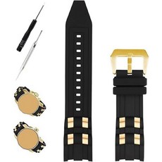 XIW 26mm Invicta Pro 다이버 고무 시계 밴드와 호환 가능 실버/골든 인서트 교체 남성용 실리콘 손목 밴드 스트랩 여성용 팔찌 블랙 골든 버클 클래식 171