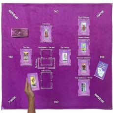 Nevkha 타로 점술 테이블 카드 독서용 천 - 셀틱 크로스 패턴 및 진자 매트가 있는 퍼플 벨벳 - 라지 68.6 x 68.6cm(27 x 27인치), Nevkha 타로 점술, 테이블 카드 독서용 천 - 셀