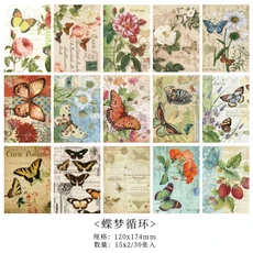 Journamm 레트로 재료 종이 키트 DIY 스크랩북 용품 콜라주 저널링 정크 팩당 30 개, 02 D