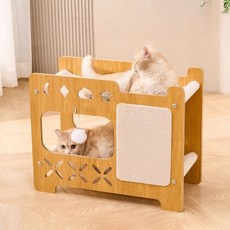 고양이 스크래치 스탠딩 캣 하우스 캣츠 하우스 2층, 1개, 원목색