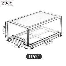 Z3JC 透明收納盒可疊加加厚抽屜式收納文具咖啡化妝品收納盒桌面收納盒, 1個, 鯨魚特大號(透明加厚):如圖