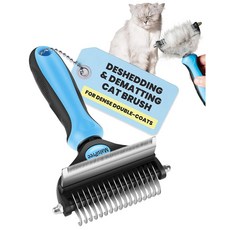 털갈이용 말시프리 2-in-1 고양이 브러시 - 긴 털 고양이를 위한 양면 언더코트 갈퀴 밀집된 이중 코트를 전문적인 디매팅 도구 부드러운 파란색, Medium, Blue