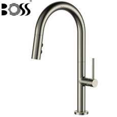 BOSS 無鉛廚房伸縮龍頭 112211-BG 尊爵黑/玫瑰金 雙出水模式噴頭 西班牙賽道陶瓷閥芯 台灣製, 1個, 拉絲色