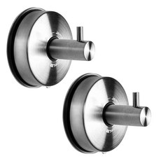 JOMOLA 벽걸이 타월 흡착 컵 샤워 후크 내부 샤워용 스테인리스 스틸 코트 후크 벽걸이 주방 기구 스테인리스 스틸 매트 블랙 2개, 실버-2개