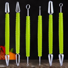 臺灣熱賣 廚房鵰刻刀雙頭不銹鋼V型劃綫U型拉刻刀O掏刀防滑學生果蔬鵰花刀 KOBY, 【綠色】全套6把綠色拉刻刀, 1個