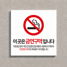 금연구역 흡연금지 경고 안내 표지판, 1개, 포맥스2T / 20x20cm