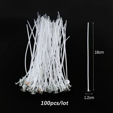100개 무연 양초 심지 2.6-20cm 사전 왁스 처리 된면 코어 (금속 서스테이너 탭 포함) DIY 수제 만들기 도, 02 G 18cm