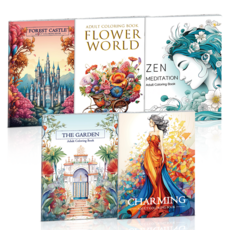 성인을 위한 5권 세트 색칠 공부 책 - 편안한 취미와 창의력을 발휘하세요z, 가든+로맨스+선종+성채+꽃