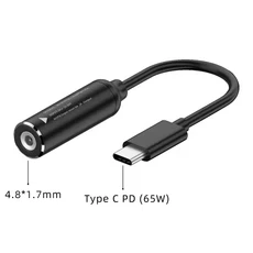 ​DC-USB C PD 65W 고속 충전 케이블 어댑터 변환기 유형 전원 잭 커넥터(MacBook 용) Lenovo Samsung Huawe, 12 4.8X1.7mm