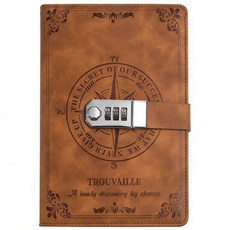 디루아 빈티지 비밀 일기장 자물쇠 다이어리 잠금 노트, 1개, 브라운