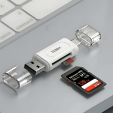 베이식스 SD카드리더기 USB C+A타입 멀티리더 아이폰 갤럭시 노트북 OTG 지원, 1개, 화이트