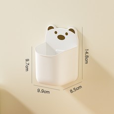 多功能免打孔收納盒 可愛熊熊造型, 白色小號, 1套