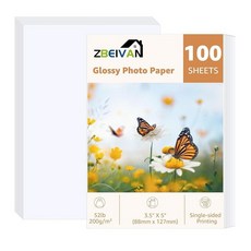 ZBEIVAN 8.9 x 12.7cm(3.5 x 5인치) 인화지 광택 인화지 100장 8.9 x 12.7cm(3.5 x 5인치) 잉크젯 프린터 인화지, 3.5x5 inch