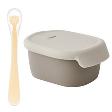 퍼기 동물 이유식 스푼 + 이중밀폐 이유식 보관용기, 토프브라운, 곰베이지, 1개