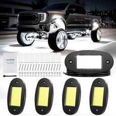 Hovano 12 포드 COB 화이트 락 라이트 120 칩 6500K 퓨어 슈퍼 브라이트 네온 언더글로우 IP68 방수 충격 방지 오프로드 조명 키트 픽업 트럭 SUV, 4Pod