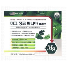 마그징코 매니아 플러스 120캡슐 마그네슘 은행잎 비타민 병풀 산사, 1개, 60정, 120정
