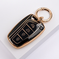현대 그랜저 싼타페 제네시스 에쿠스 맥스크루즈 호환 TPU 스마트 키케이스 키홀더 키링, 심플키링(KH05), 4버튼_블랙_TA63