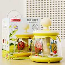 按壓跳跳球 寶寶感官啟蒙玩具 手眼協調訓練 ABS 安全材質 0–3歲益智早教禮物, 1個, 綠色-按壓轉轉樂