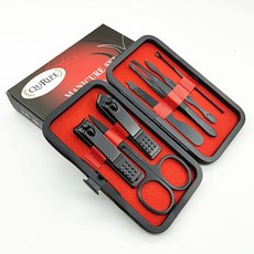 큐리페 7pcs 매니큐어 세트 네일 클 키트 클리핑 케이스가 고급스러운 여행용 골드) 휴대용 도구 선물(로즈 최고의 그루밍 스테인리스 포함된, Black, 1개