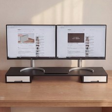 듀얼 모니터 받침대 수납 서랍형 거치대 와이드 모니터 거치, 블랙