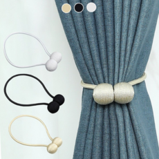 루체트리 타이백 커튼 묶기 폴리 실크 자석 커텐 줄 고정 홀더 집게 핀 악세사리 묶는 끈 걸이 고리 스트랩 타이 정리, 블랙 2개