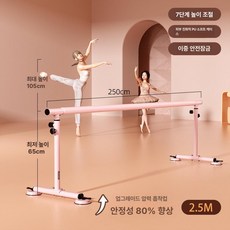 발레바 높이 조절 연습 스튜디오 학원 체조 딥스바 필라테스 실내 봉 가정용 바 연습용, 1개, 4. 모란핑크 2.5m