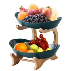 다용도 플레이트 접시 장식소품 거실용 주방용 과일쟁반 케이크 디저트 간식바구니 유럽식과일접시 조립 불필요, 1세트, 2단 푸른색