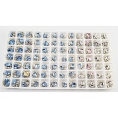 美甲合金鑽飾套組 珍珠寶石水晶大鑽混合 立體異形鑽 穿戴甲造型設計 堆鑽飾品盒裝, 1個, 小款堆鑽04藍+綜合【格子8mm】84顆, 合金鑽飾