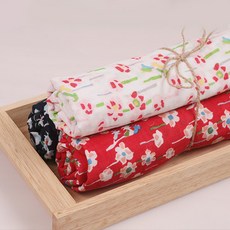 359 탐나요 줄기꽃 무늬 면 원단 나염 프린트 플라워 패브릭 거즈 대폭 천, 화이트