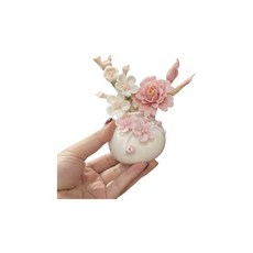 精緻陶瓷手工花 永生花 桌面裝飾擺飾, 梅花牡丹, 粉色