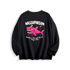 퓨어몰링 남자 오버핏 맨투맨 샤크 캐릭터 라운드넥 긴팔티