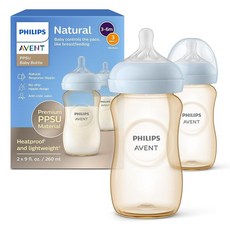 Philips Avent PPSU 천연 아기 젖병 - 중간 유속 젖꼭지 포함(흐름 3) 255.1g(9온스) 2팩 SCY94312