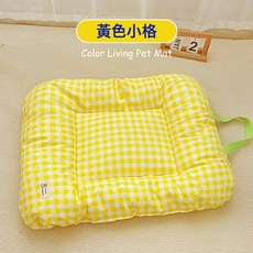 DFMEI 狗墊子狗狗墊狗窩墊子睡覺用四季睡墊寵物墊貓墊子貓窩貓咪踩奶墊, 1個, 【黃色小格】A類純棉 雙面可用