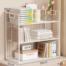 창틀 선반 3단 소형 책상 수납장 그리드, P. 3단 소형 - 흰색 프레임 메쉬 스타일, P. 3단 소형 - 흰색 프레임 메쉬 스타일