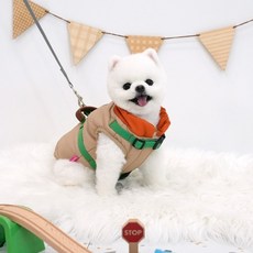 강아지 패딩 방한의류 노마드하네스패딩 베이지 패리스독, M, 1개