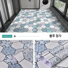 욕실 바닥 미끄럼 방지 시트 방수 셀프 시공 가능한 두꺼운 PVC 타일 바닥 스티커 거실 현관 계단용, 바닥 매트 - 블루 청자