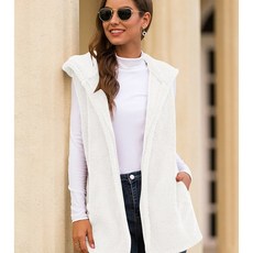 여성용 벨벳 조끼 여성용 두꺼운 따뜻한 겨울 우아한 순색 스웨터 조끼 트임 후드 캐시미어 외투