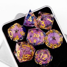 跑團骰子coc20麵骰子流沙樹脂桌遊高檔骰子dice多麵骰子色子篩子, 紫色流沙七個套裝+盒子, 1個