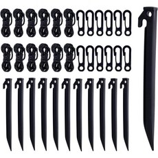 36개 플라스틱 풍선 말뚝 세트 텐트 크리스마스 그라운드 캠핑 테더 로프 및 갈고리 나무블랙