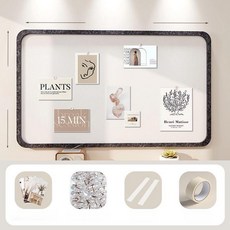 부착식 대형 핀보드 부착형 알림판 펠트 무타공, 화이트 본체 + 스모크그레이 프레임