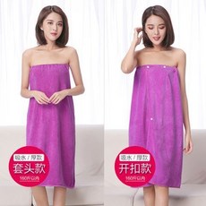 抹胸浴裙 汗蒸服 桑拿浴袍 裹胸浴巾, 1個, 開扣毛巾厚款 90-160斤 -中紫,廠傢直銷