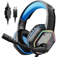 EKSA E1000 게이밍 헤드셋 노이즈 캔슬링 마이크와 RGB 조명 포함 PC PS4 PS5 노트북 호환, EKSA 파랑