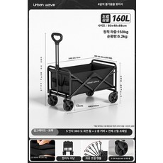 픽앤고 웨건그늘막 미니웨건 캠핑웨건 웨건파라솔, 1개, 160L 블랙 두꺼운