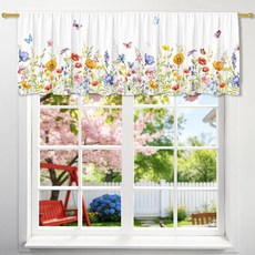 Spring Florals 창문용 밸런스 Hello Spring Blooming Flowers 주방 장식 밸런스 커튼 봉 포켓 클래식 컨트리 팜하우스 장식 45.7 x 137