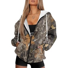YECARYPOD 집업 후디 가을 스웨트셔츠 여성용 오버사이즈 재킷 가을 의류 여성용 2024 카모 트리