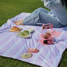 솜솜라이크 여행용 경량 피크닉매트 미니 방수 돗자리, 스트라이프 블루베리