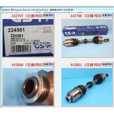 GSP 傳動軸 適用於 現代 SANTAFE 2.2 11年 新品 (料號: 224561), 1個, 前右, N/A